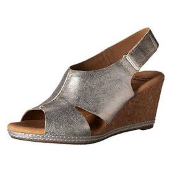 clarks silver wedges